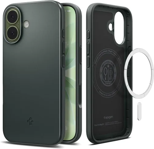 Vista 16 de Spigen Thin Fit MagFit Funda diseñada para iPhone 16 [Carcasa rígida] [Protección de grado militar] Compatible con MagSafe - Negro
