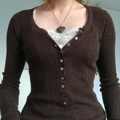 Vista 3 de Camisa de hada para mujer, de manga larga, con estampado vintage, cuello redondo, estética, ajustada, ropa de grunge
