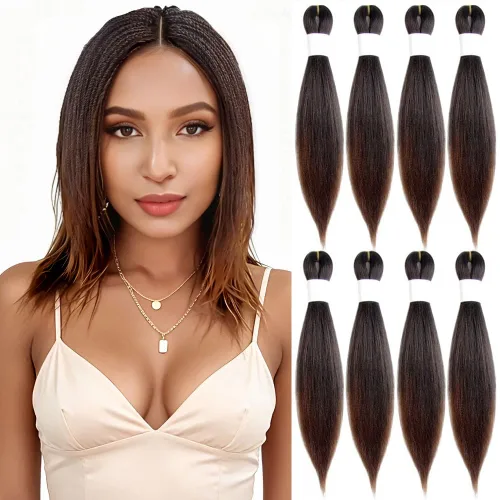 Vista 97 de Cabello trenzado burdeos, 10 pulgadas, 4 paquetes Cabello preestirado, trenzas de ganchillo cortas y rectas, textura Yaki, fibra sintética