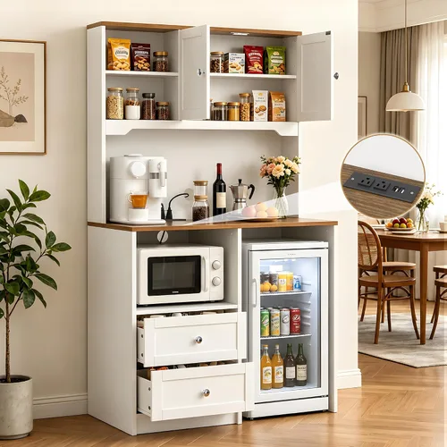 Vista 9 de 72" Kitchen Pantry Storage Cabinet with Fridge Space, Black