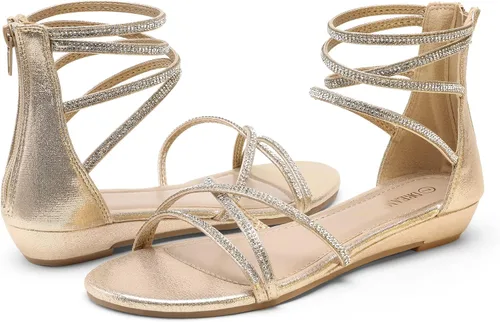 Vista 3 de DREAM PAIRS - Sandalias de cuña baja para mujer, con correa al tobillo y diamantes de imitación