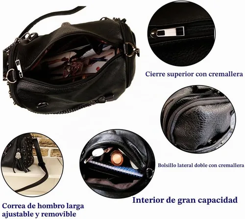 Vista 5 de Fivelove - Bolso de hombro con asa superior para mujer, con remache, tamaño mediano, bolso de mano Kulou