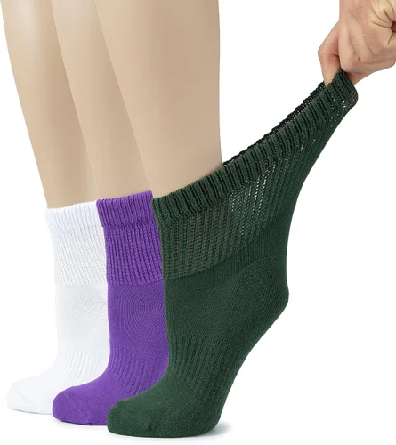 Vista 27 de Hugh Ugoli Calcetines tobilleros de algodón para mujer para diabéticos, anchos, sueltos, elásticos, puntera sin costuras, semiacolchado superior sin