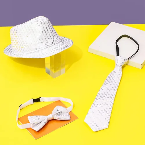 Vista 5 de YiZYiF Camisa de manga larga con botones y lentejuelas para niños, camisa y sombrero, corbata de lazo, hip hop, jazz, baile, discoteca, disfraz