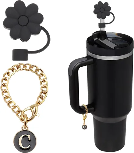 Vista 10 de Stanley - Accesorios para tazas, 1 popote de silicona para vaso Stanley de 30 y 40 onzas con asa y 1 dije de letra inicial para taza (letra A)