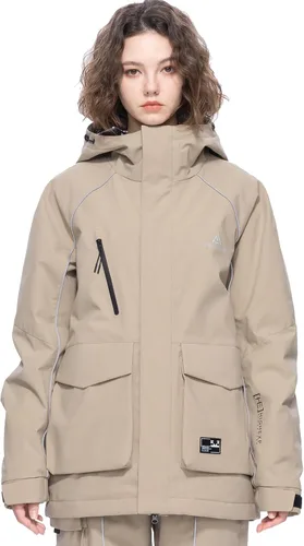 Vista 6 de Chaqueta de esquí para snowboard, nieve, invierno, impermeable, aislada, resistente al viento, holgada, cálida con capucha para hombres y mujeres
