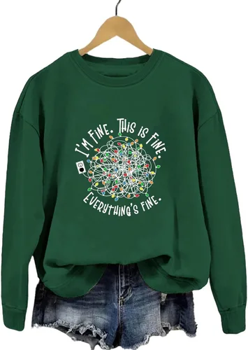 Vista 2 de Sudaderas de Navidad para mujer con texto en inglés "Im Fine This Is Fine", camisetas gráficas de Navidad para mamá