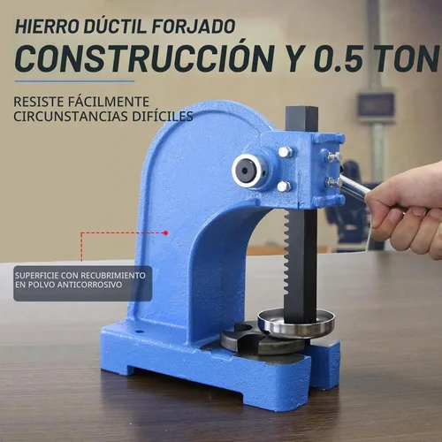 Vista 5 de Prensa manual de eje 0,5 toneladas, hierro fundido resistente Máquina de prensa de perforación de escritorio, para remachar agujeros de perforación