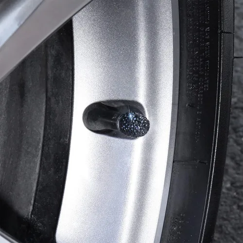 Vista 3 de Tapas de vástago de válvula de neumático Bling para automóvil, 4 piezas universales de tapas de vástago de válvulas de aire de neumáticos negras