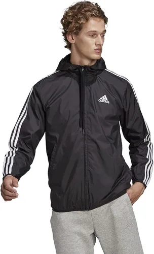 Vista 3 de adidas Cortavientos Essentials de 3 rayas para hombre, Negro