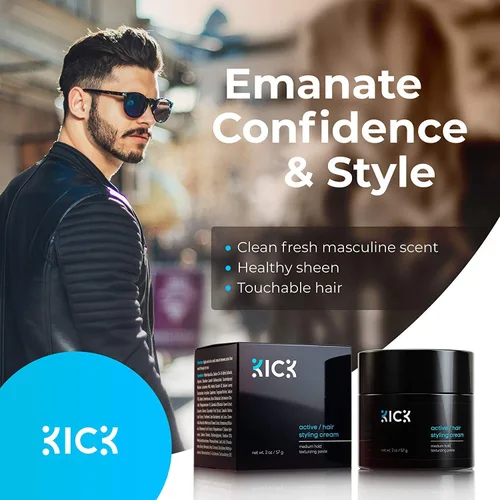 Vista 7 de Kick Champú + acondicionador + espray de sal marina + crema formadora de fijación media, paquete de energía para hombre, cuidado y peinado