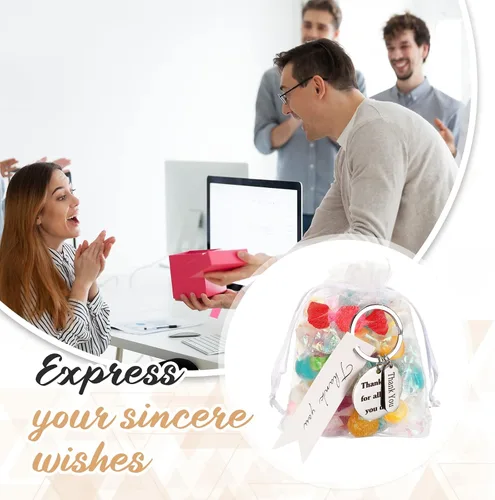 Vista 3 de Yinkin 72 piezas de regalo de agradecimiento a los empleados a granel para empleados regalos de agradecimiento llaveros con bolsas para graduación