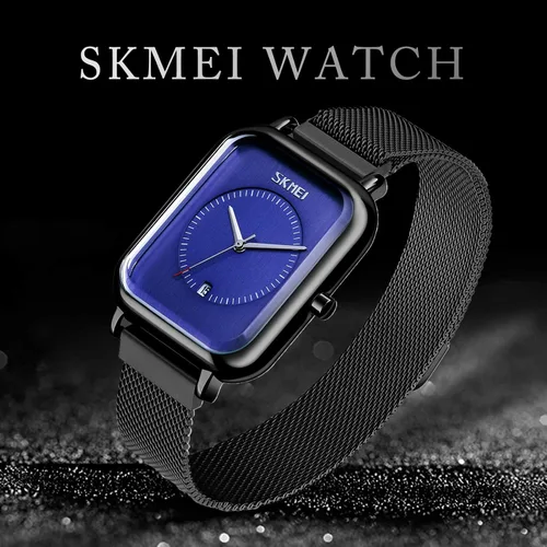 Vista 7 de SKMEI Reloj de pulsera para hombres y mujeres, reloj analógico de cuarzo impermeable a la moda con fecha de hora, esfera rectangular, reloj de mano
