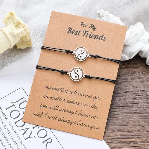 Vista 4 de Pulseras de amistad para mejores amigas, pulsera a juego con corazón, mariposa, tortuga, regalos para hermana, joyería hecha a mano para mujeres