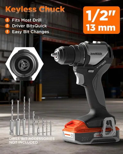 Vista 3 de Taladro eléctrico inalámbrico, compatible con batería Dewalt de 20 V máximo, taladro eléctrico sin escobillas con 2 velocidades variables