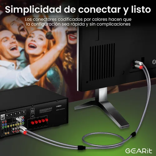 Vista 7 de GEARit Cable RCA (1 pie) 2RCA macho a 2RCA macho, cables de audio estéreo, cable RCA estéreo blindado trenzado para cine en casa, televisión de alta
