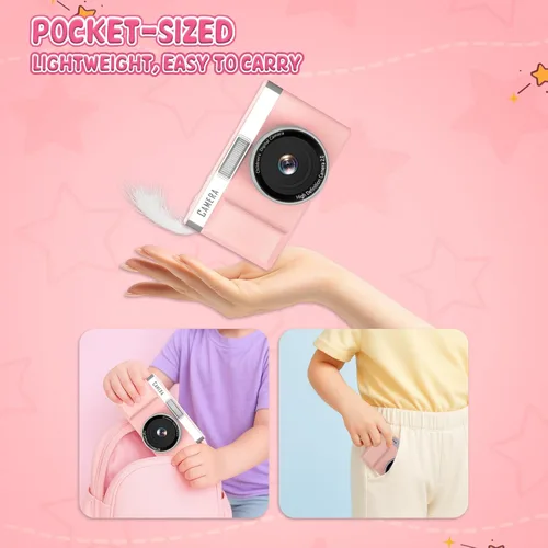 Vista 5 de Cámara Digital para Niños FHD 1080P Cámara Digital para Niños con Tarjeta de 32GB, Pantalla Abatible de 2'' 180° con Soporte para Selfie Vlog Cam