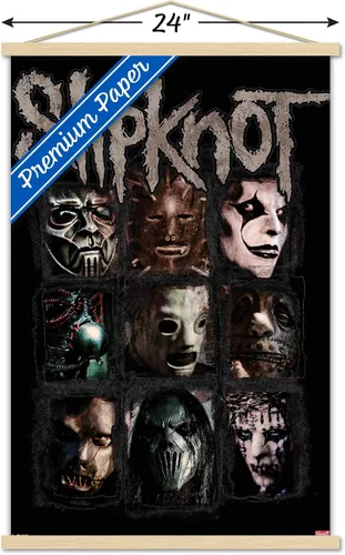 Vista 3 de Trends International Slipknot - Máscaras 08 Póster de pared, 22.375 x 34 pulgadas, paquete de impresión premium y colgador de madera de haya
