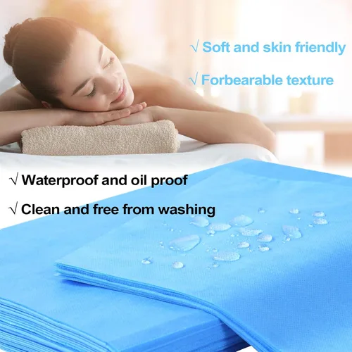 Vista 2 de 100 fundas para mesa de masaje de 31 x 71 pulgadas, impermeables, desechables, de tela no tejida, protector transpirable para terapia de masaje Azul