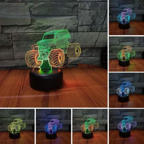 Vista 2 de Monster Jam Truck Lámpara LED de Ilusión 3D de Color Mixto Luz Nocturna de Carro Regalo de Cumpleaños Regalo de Festival para Niño Pequeño Bebé Niño