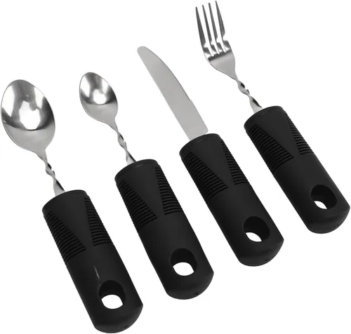 Vista 5 de Parkinson's Weighted Utensil Set, Ergonomic Hand Tremor Spoon Fork Knife, Adaptive Silverware for Arthritis Aid, Easy Grip Eating Tools for Seniors