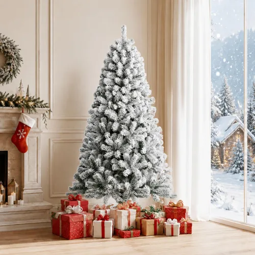 Vista 8 de POWERSTONE Árbol de Navidad flocado de 7.5 pies, árbol de Navidad