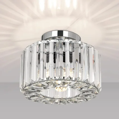Vista 14 de FRIDEKO HOME Paquete de 2 Luces de Techo Semi Empotradas - Pequeña Lámpara de Araña de Cristal para Pasillo con Jaula de Metal Negro, Accesorio