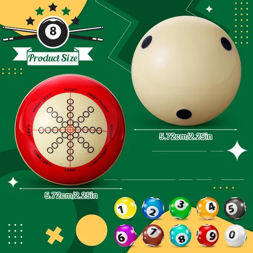 Vista 2 de Gemscream 2 piezas de bolas de taco de billar con puntos, artefacto de entrenamiento de práctica, tamaño reglamentario 2-1/4 pulgadas, bolas
