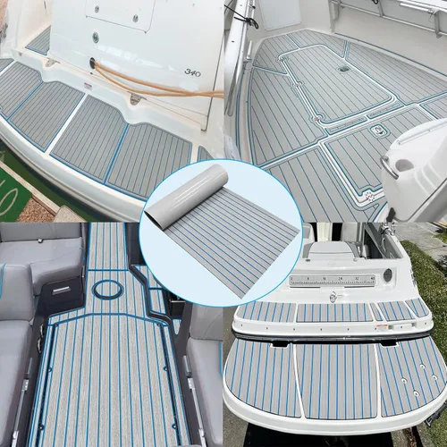 Vista 6 de Alfombra de espuma EVA para cubierta de 94 x 45/35/16 de teca sintética, antideslizante, autoadhesiva, tapete de espuma para lanchas de motor