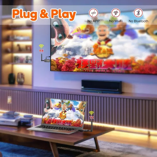 Vista 7 de Transmisor y receptor HDMI inalámbrico, kit extensor de 1 a 2, 656 pies de largo alcance, estable 1080P, 5 GHz 0.05 s con botón de privacidad, Plug