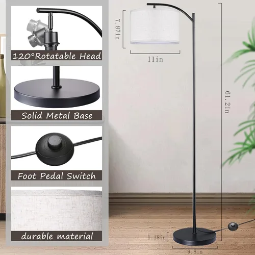 Vista 4 de Lámpara de pie para sala de estar, lámpara de pie, lámpara de pie con pantalla de lino para decoración del hogar, oficina, dormitorio