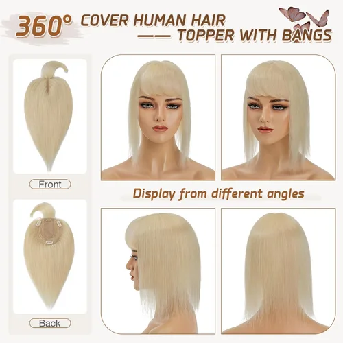 Vista 58 de Rich Choices Pelucas con topper de cabello para mujeres, cabello humano real 100% Remy, sin flequillo, para mujeres con adelgazamiento en la parte