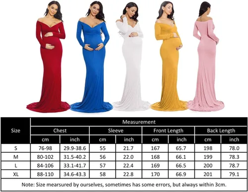 Vista 6 de ZIUMUDY - Vestido ajustado de maternidad con cuello en V fruncido, hombros descubiertos, manga larga, maxivestido para fotografía