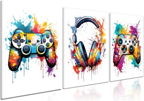 Vista 13 de Juego de Arte de Pared para Decoración de Sala de Juegos de 3 Piezas - Decoración de Pared de Control de Videojuegos para Gamers, Póster de Lienzo
