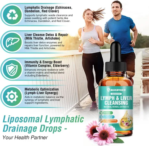 Vista 4 de Gotas de drenaje linfático liposomal – Suplemento de limpieza linfática y hepática de 2.0 fl oz, mezcla de hierbas naturales y multivitamínico