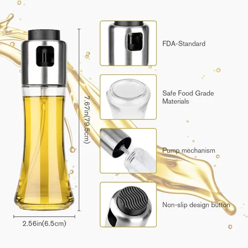 Vista 2 de mafiti Paquete de 2 botellas dispensadoras de aceite de oliva de 6.1 fl oz/6 onzas, pulverizador dispensador de aceite de oliva para cocinar