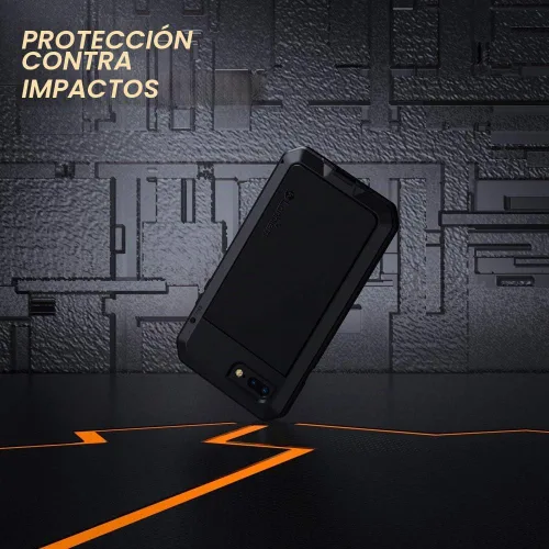 Vista 2 de Lanhiem Funda para iPhone 7 Plus/8 Plus, resistente a los golpes, [Tough Armour], funda de metal con protector de pantalla integrado, funda Negro