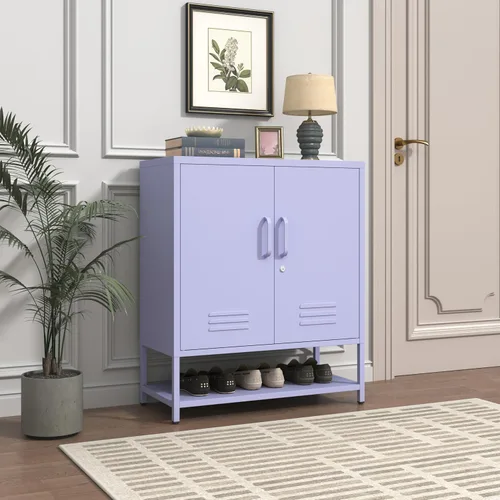 Vista 4 de Gabinete de zapatos Estante ajustable Gabinete de almacenamiento de metal para el hogar Gabinete de zapatos ampliado de 3 capas Gabinete de zapatos