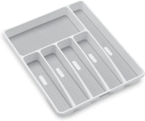 Vista 8 de madesmart Bandeja grande de cubiertos, organizador de cubiertos de 6 compartimentos para tenedores, cuchillos y cucharas, antideslizante, forro