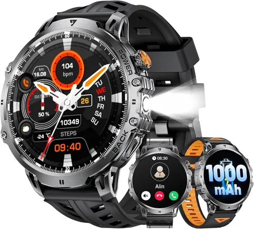 Vista 10 de LIGE - Reloj inteligente militar para hombre, pantalla táctil AMOLED HD grande de 1.75"/730mAh, relojes inteligentes con luz LED para Android iOS