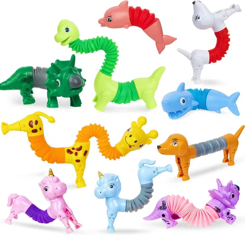 Vista 8 de Tubos Pop de Animales Juguetes Fidget 10PCS, Juguetes Sensoriales para Autismo y Alivio del Estrés, Juguetes de Viaje para Coche y Avión, Rellenos