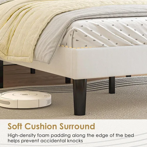 Vista 14 de VECELO Base de cama de plataforma de tamaño individual con cabecera tapizada de altura ajustable, base de colchón moderna, soporte de listones
