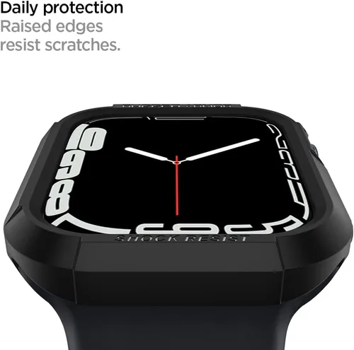 Vista 6 de Spigen Rugged Armor - Carcasa diseñada para Apple Watch Series SE3/9/8/SE2/7/6/SE/5/4 45mm/44mm, cubierta duradera de TPU - Negro Para Apple Watch