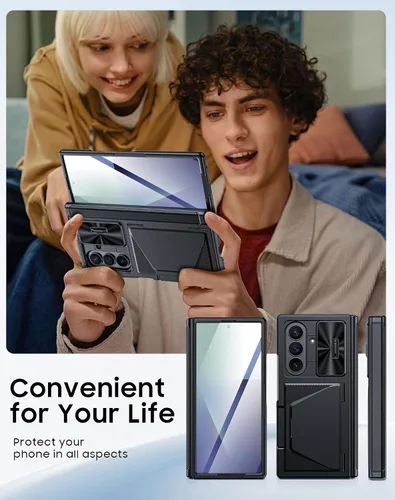 Vista 8 de Funda para Samsung Galaxy Z Fold 7 con tarjetero con bloqueo RFID, cubierta de lente deslizante integrada y protección de bisagra y protector