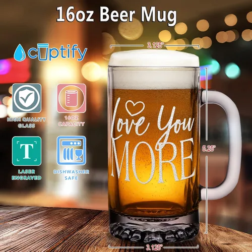 Vista 3 de Love You More - Taza de cerveza de 25 onzas, regalo único de cumpleaños para mujeres y hombres, parejas, bodas, aniversarios