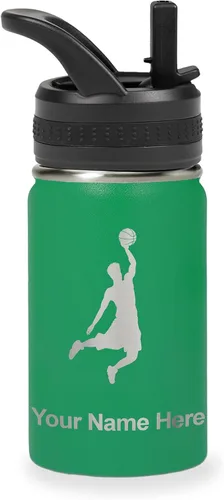 Vista 65 de LaserGram Botella de agua personalizada de 32 onzas, Basketball Slam Dunk Man (azul oscuro)