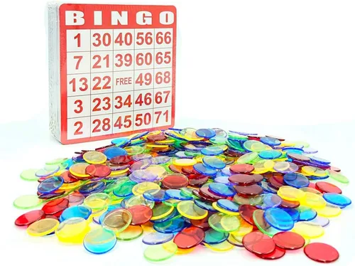 Vista 2 de Juego de cartas de bingo Yuanhe - Incluye 50 tarjetas de bingo y 500 fichas de bingo transparentes y coloridas, para juegos de bingo