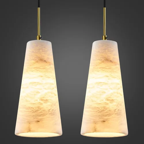 Vista 11 de Luces colgantes de alabastro natural, isla de cocina, pantalla cónica de mármol blanco, modernas lámparas de techo negras para mesa de comedor, sala