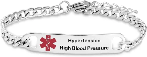 Vista 17 de TGLS Pulsera de alerta médica roja para mujeres y hombres, pulsera de emergencia de primeros auxilios de salud grabada ajustable de acero inoxidable