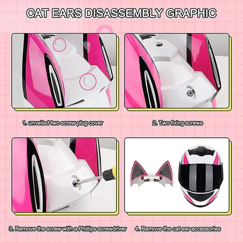 Vista 4 de Casco de motocicleta con orejas de gato con Bluetooth de cara completa, para hombres y mujeres, lindo casco modular con visera abatible, para Blanco